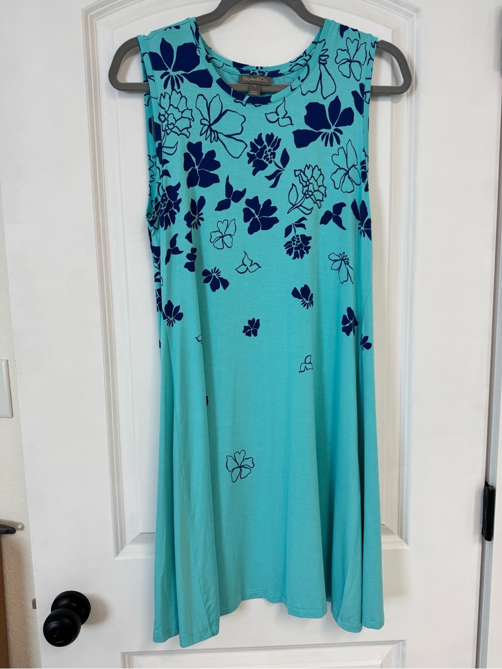 Style & Co. Turquoise Floral Sleeveless Swing Dress